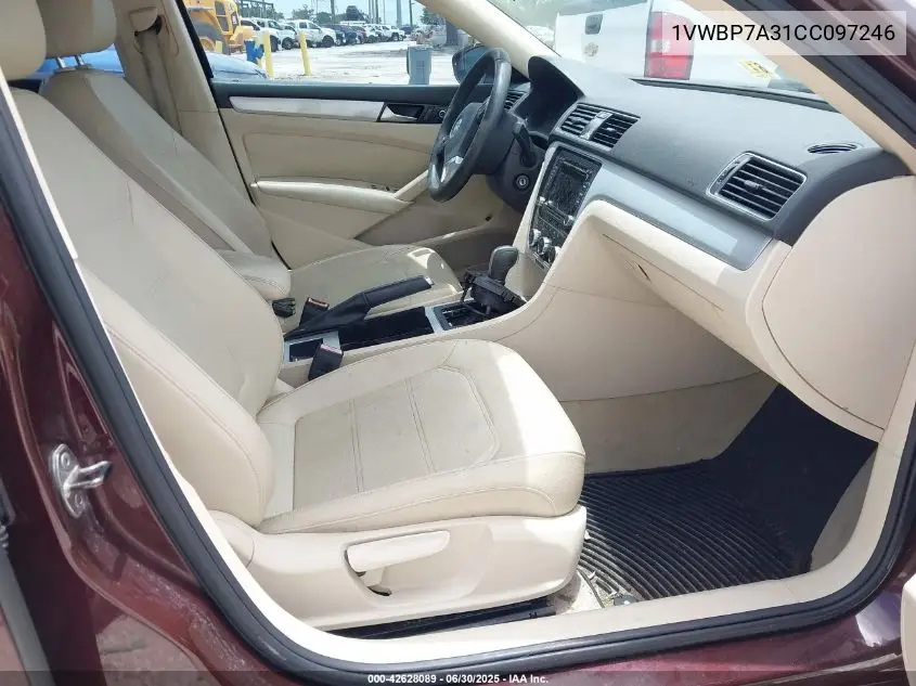 2012 Volkswagen Passat 2.5L Se VIN: 1VWBP7A31CC097246 Lot: 42628089