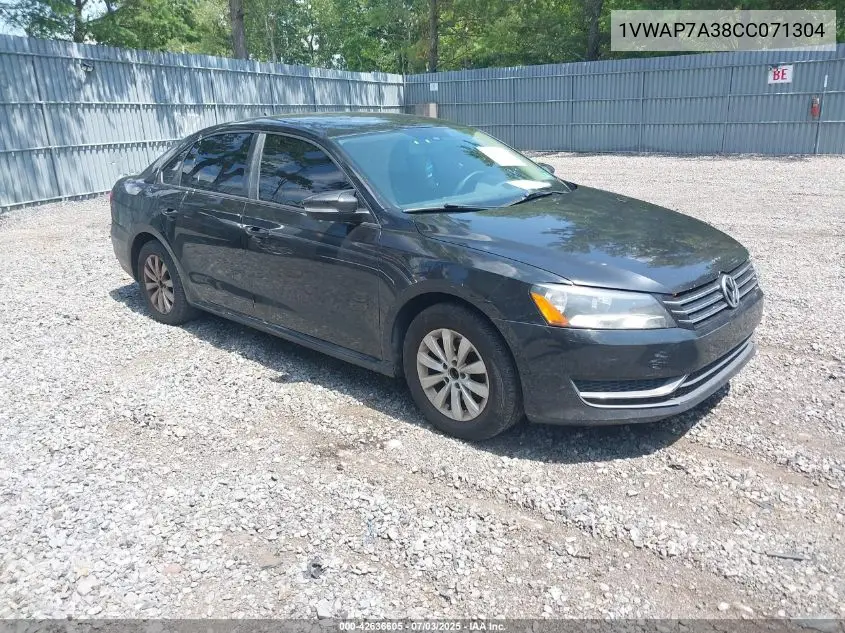 2012 Volkswagen Passat 2.5L S VIN: 1VWAP7A38CC071304 Lot: 42636605