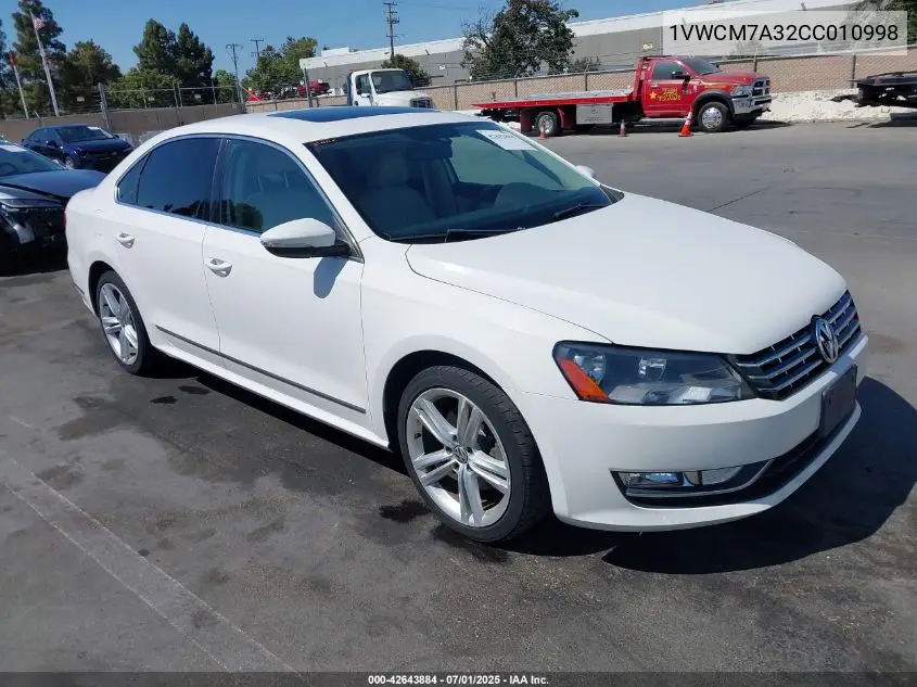 2012 Volkswagen Passat 3.6L V6 Sel Premium VIN: 1VWCM7A32CC010998 Lot: 42643884