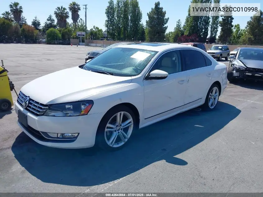 2012 Volkswagen Passat 3.6L V6 Sel Premium VIN: 1VWCM7A32CC010998 Lot: 42643884