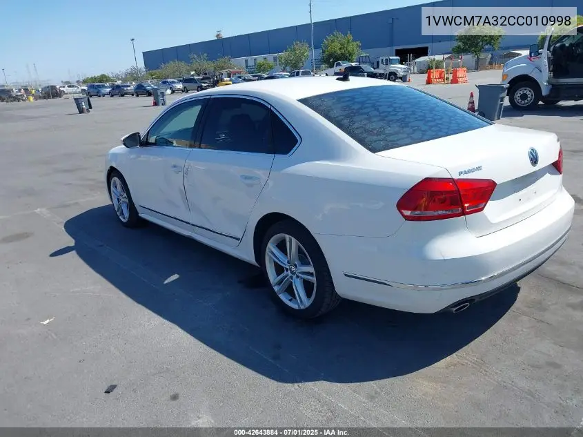2012 Volkswagen Passat 3.6L V6 Sel Premium VIN: 1VWCM7A32CC010998 Lot: 42643884