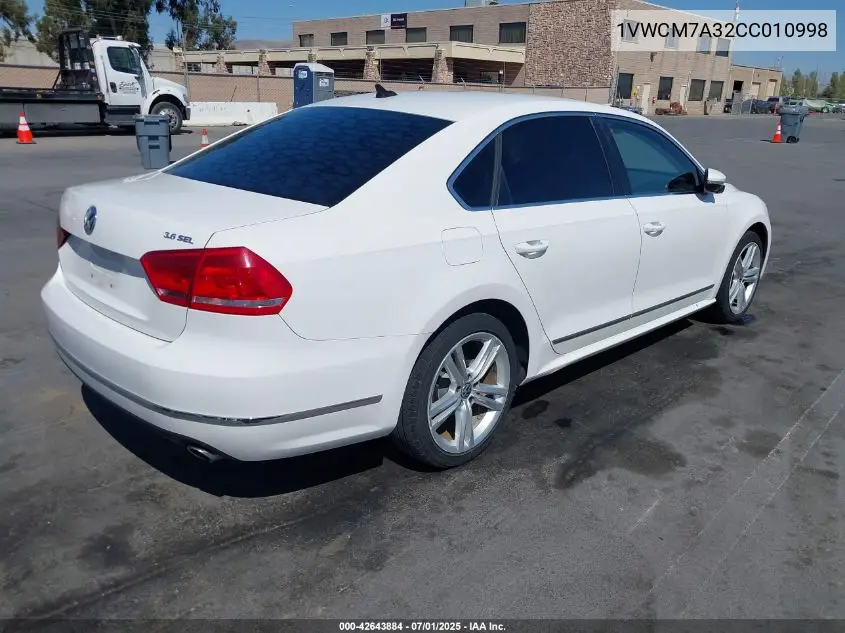 2012 Volkswagen Passat 3.6L V6 Sel Premium VIN: 1VWCM7A32CC010998 Lot: 42643884