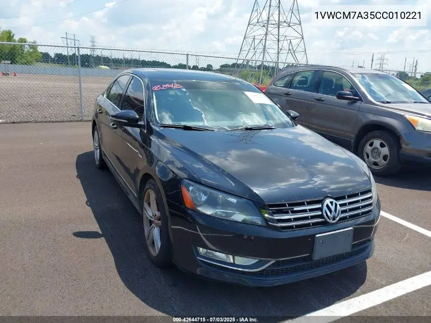 2012 Volkswagen Passat 3.6L V6 Sel Premium VIN: 1VWCM7A35CC010221 Lot: 42644715