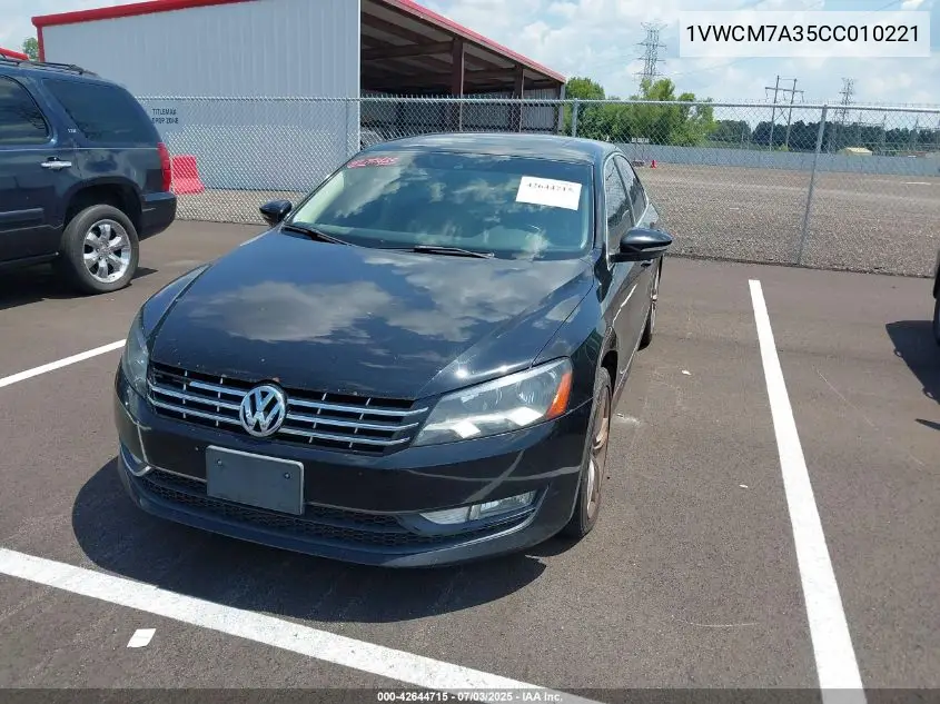 2012 Volkswagen Passat 3.6L V6 Sel Premium VIN: 1VWCM7A35CC010221 Lot: 42644715