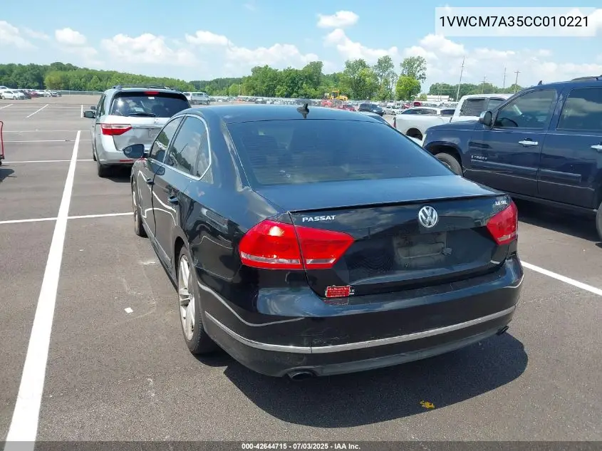 2012 Volkswagen Passat 3.6L V6 Sel Premium VIN: 1VWCM7A35CC010221 Lot: 42644715