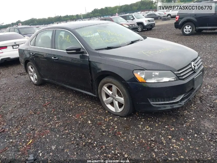2012 Volkswagen Passat 2.5L Se VIN: 1VWBP7A3XCC106770 Lot: 42647715