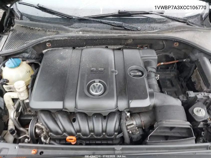 2012 Volkswagen Passat 2.5L Se VIN: 1VWBP7A3XCC106770 Lot: 42647715