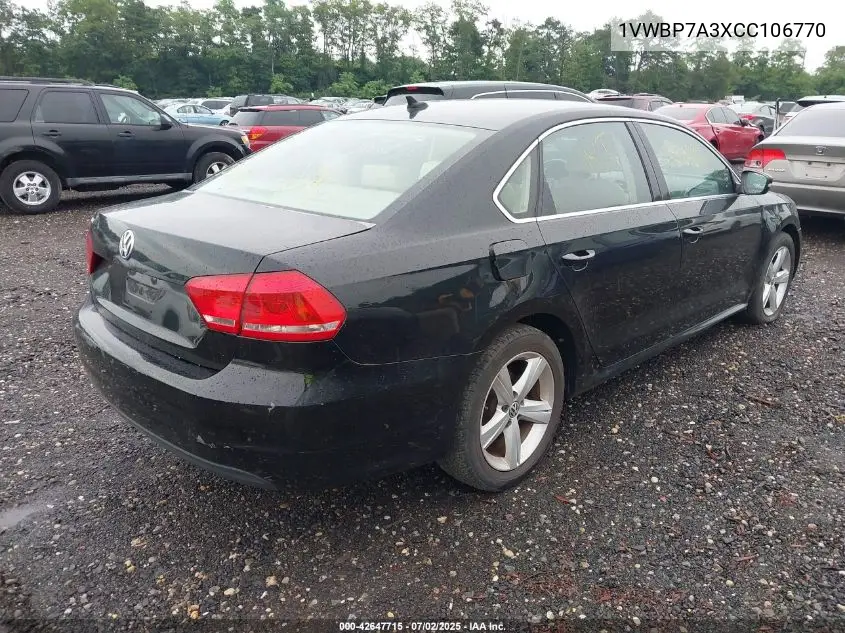 2012 Volkswagen Passat 2.5L Se VIN: 1VWBP7A3XCC106770 Lot: 42647715