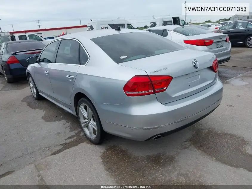 2012 Volkswagen Passat Sel VIN: 1VWCN7A31CC071353 Lot: 42667138