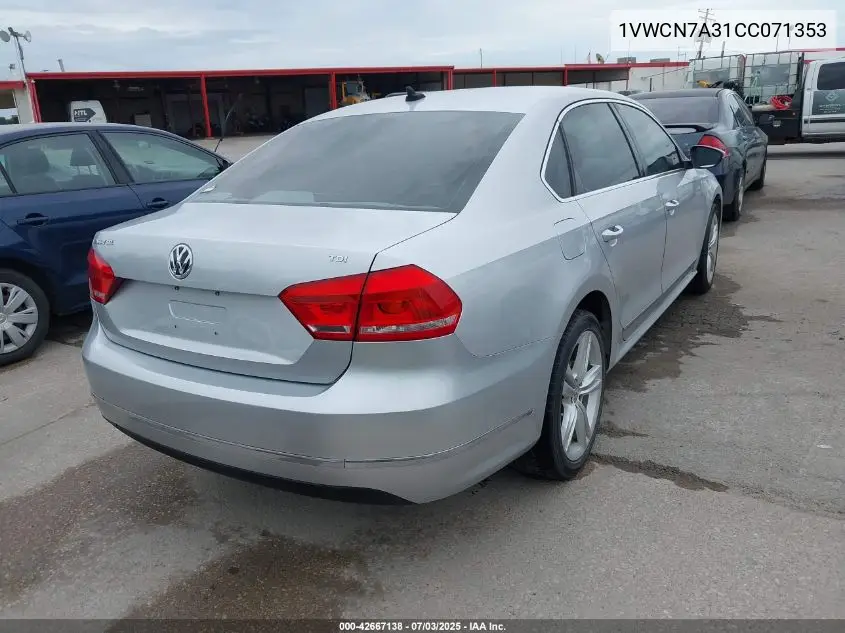 2012 Volkswagen Passat Sel VIN: 1VWCN7A31CC071353 Lot: 42667138