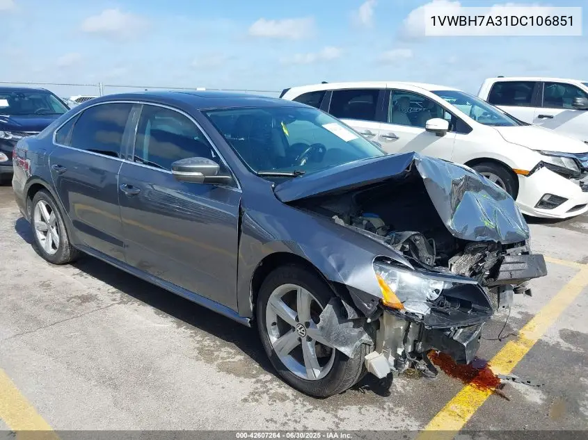 2013 Volkswagen Passat 2.5L Se VIN: 1VWBH7A31DC106851 Lot: 42607264