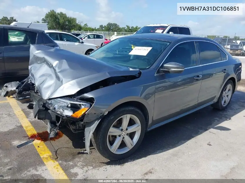 2013 Volkswagen Passat 2.5L Se VIN: 1VWBH7A31DC106851 Lot: 42607264