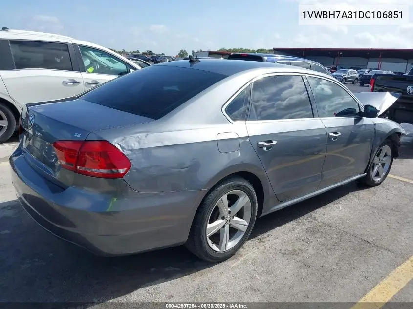 2013 Volkswagen Passat 2.5L Se VIN: 1VWBH7A31DC106851 Lot: 42607264