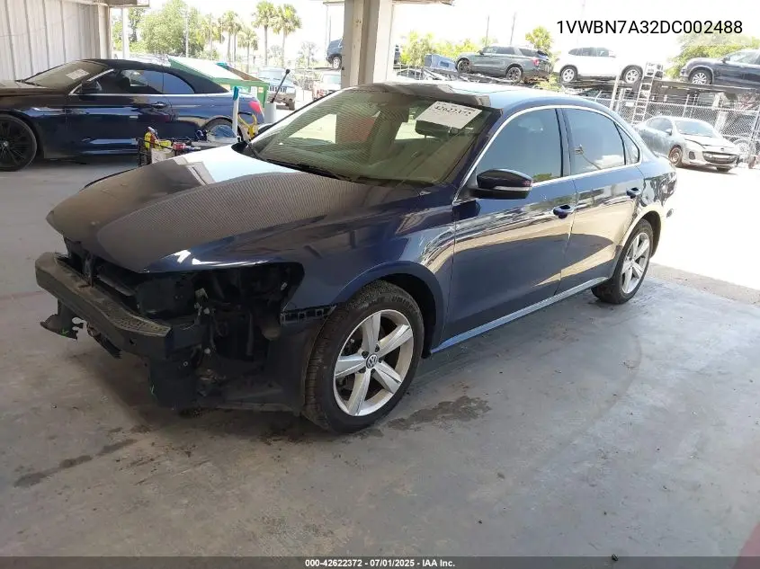 2013 Volkswagen Passat 2.0L Tdi Se VIN: 1VWBN7A32DC002488 Lot: 42622372