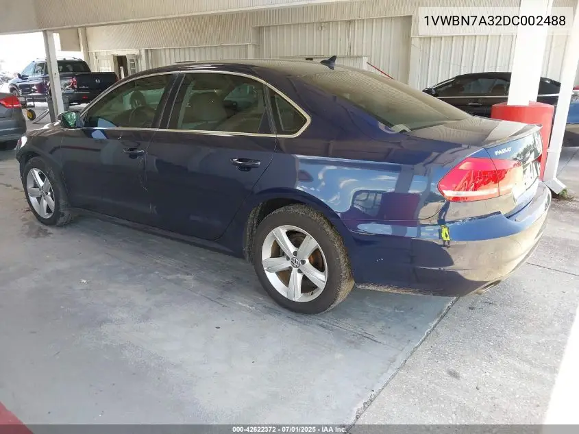 2013 Volkswagen Passat 2.0L Tdi Se VIN: 1VWBN7A32DC002488 Lot: 42622372