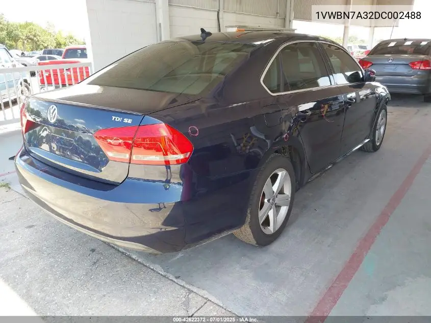 2013 Volkswagen Passat 2.0L Tdi Se VIN: 1VWBN7A32DC002488 Lot: 42622372