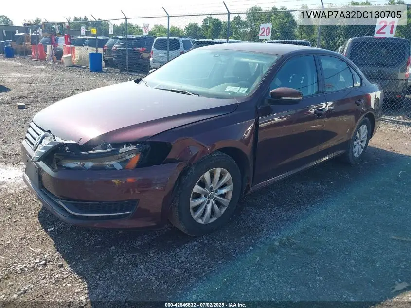 2013 Volkswagen Passat 2.5L S VIN: 1VWAP7A32DC130705 Lot: 42646832