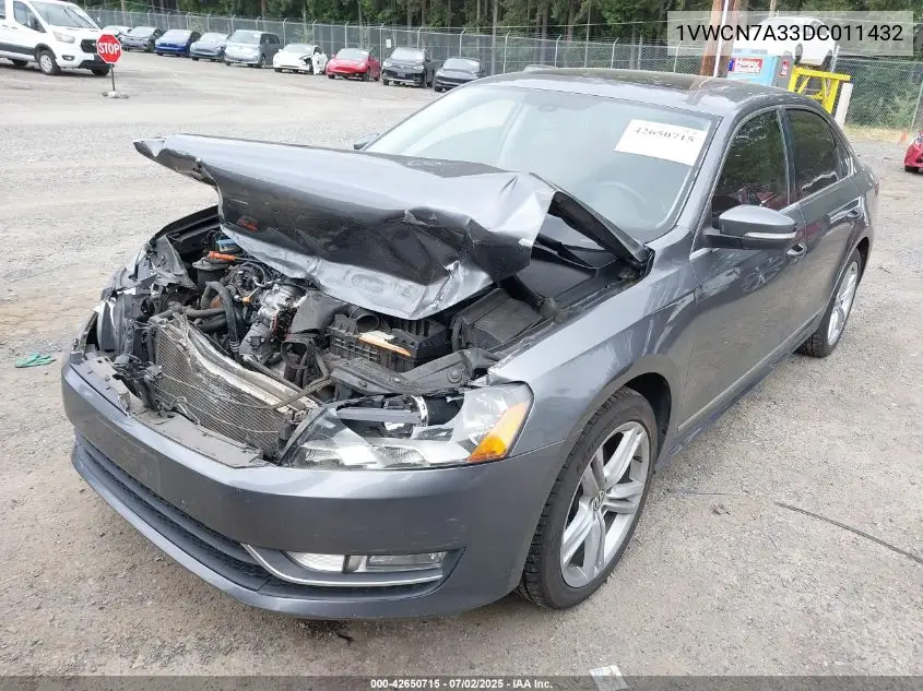2013 Volkswagen Passat 2.0L Tdi Sel Premium VIN: 1VWCN7A33DC011432 Lot: 42650715