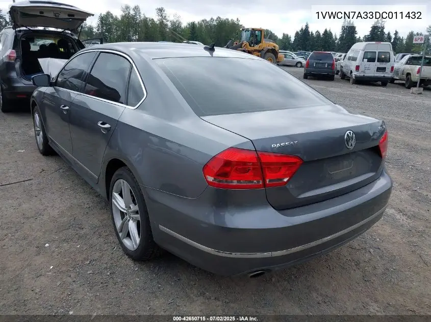 2013 Volkswagen Passat 2.0L Tdi Sel Premium VIN: 1VWCN7A33DC011432 Lot: 42650715