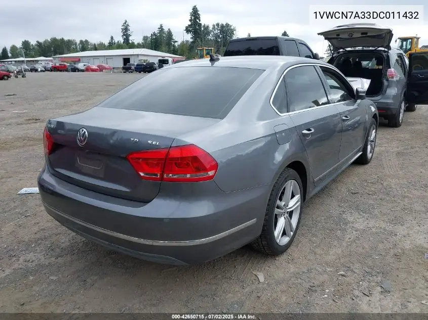 2013 Volkswagen Passat 2.0L Tdi Sel Premium VIN: 1VWCN7A33DC011432 Lot: 42650715