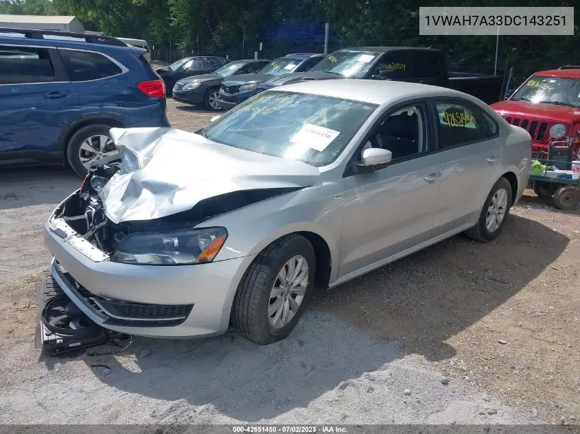 2013 Volkswagen Passat 2.5L Wolfsburg Edition VIN: 1VWAH7A33DC143251 Lot: 42651450