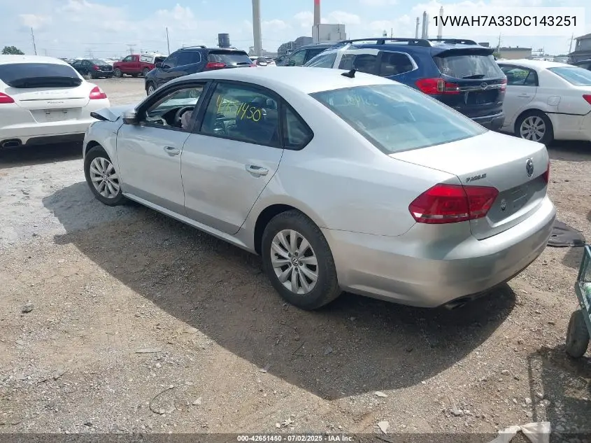 2013 Volkswagen Passat 2.5L Wolfsburg Edition VIN: 1VWAH7A33DC143251 Lot: 42651450