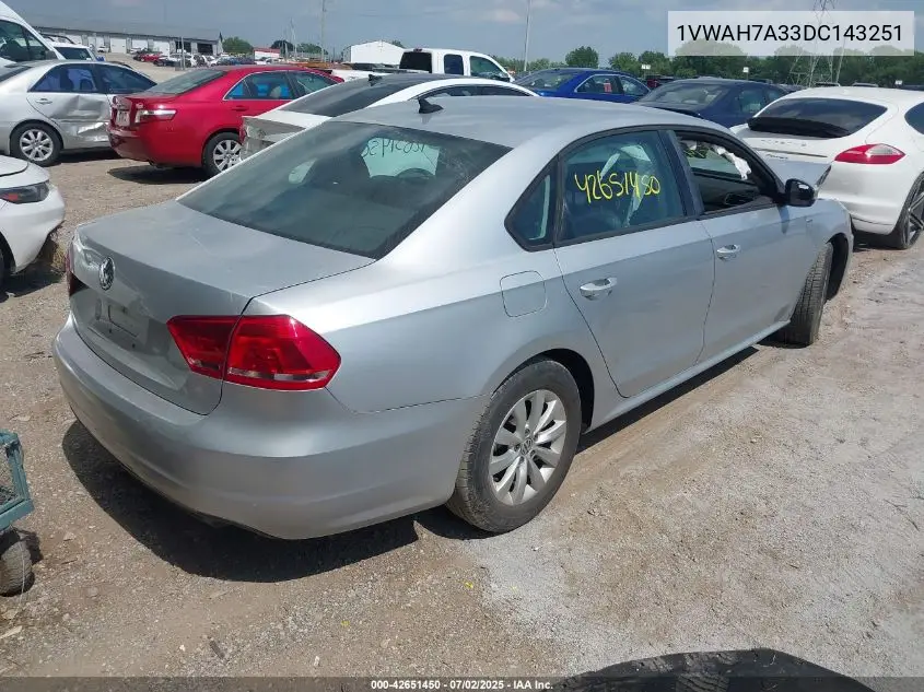 2013 Volkswagen Passat 2.5L Wolfsburg Edition VIN: 1VWAH7A33DC143251 Lot: 42651450