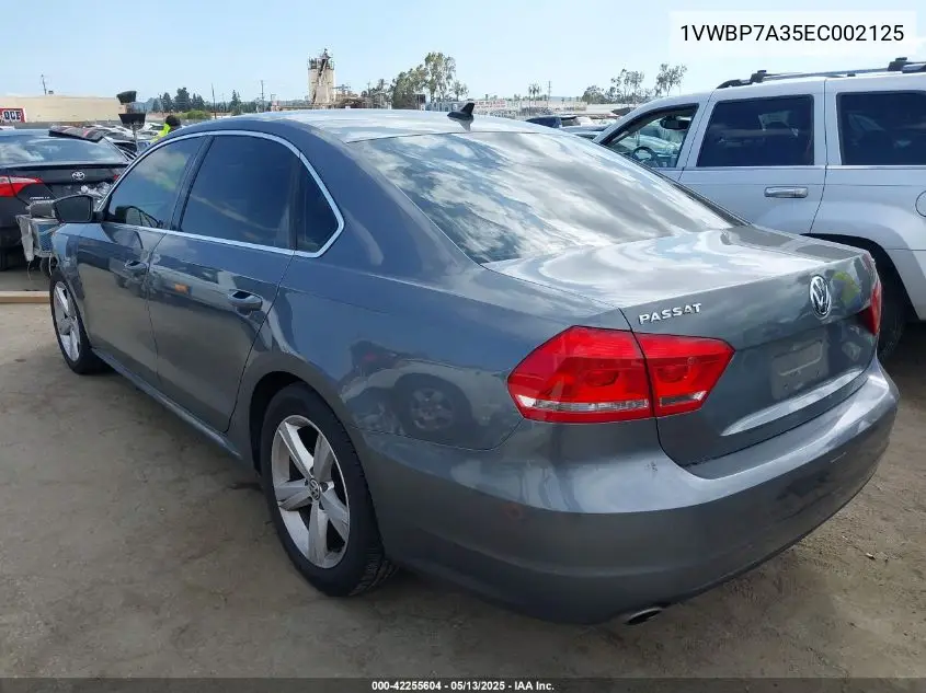 2014 Volkswagen Passat 2.5L Se VIN: 1VWBP7A35EC002125 Lot: 42255604