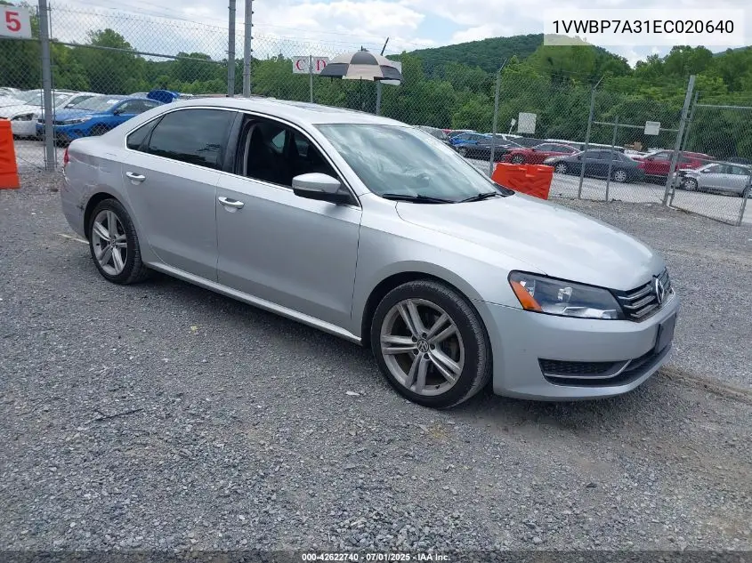 2014 Volkswagen Passat 2.5L Se VIN: 1VWBP7A31EC020640 Lot: 42622740