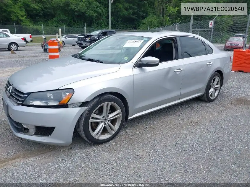 2014 Volkswagen Passat 2.5L Se VIN: 1VWBP7A31EC020640 Lot: 42622740