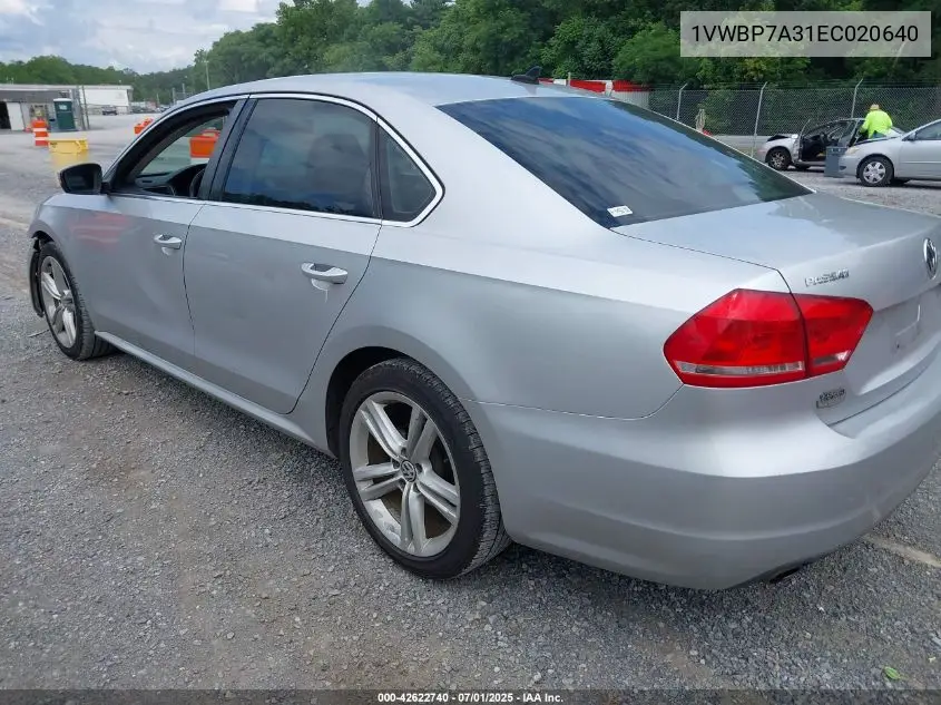 2014 Volkswagen Passat 2.5L Se VIN: 1VWBP7A31EC020640 Lot: 42622740