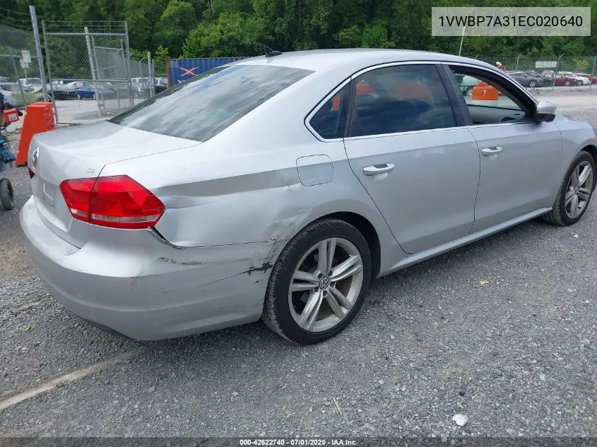 2014 Volkswagen Passat 2.5L Se VIN: 1VWBP7A31EC020640 Lot: 42622740