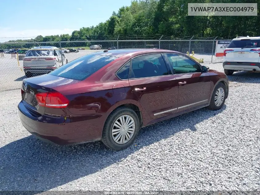 2014 Volkswagen Passat 2.5L S VIN: 1VWAP7A3XEC004979 Lot: 42623479