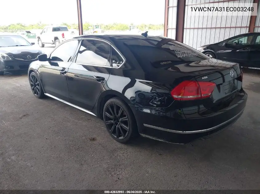 2014 Volkswagen Passat 2.0L Tdi Sel Premium VIN: 1VWCN7A31EC003248 Lot: 42632993