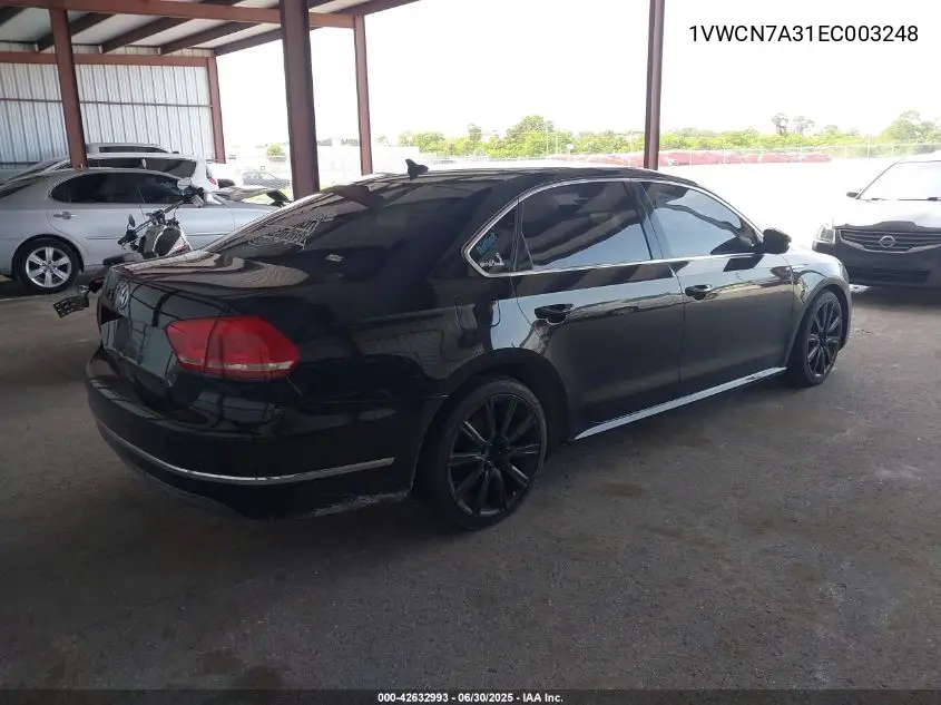 2014 Volkswagen Passat 2.0L Tdi Sel Premium VIN: 1VWCN7A31EC003248 Lot: 42632993
