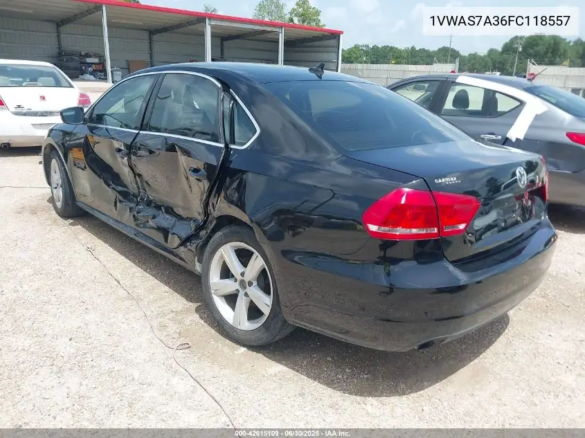 2015 Volkswagen Passat S VIN: 1VWAS7A36FC118557 Lot: 42615109