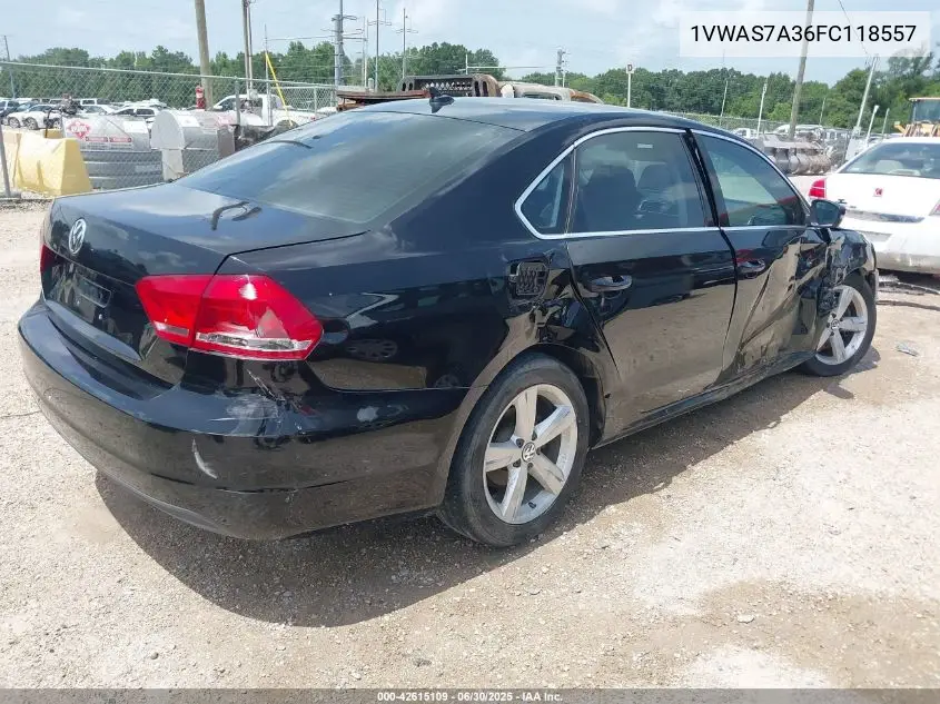 2015 Volkswagen Passat S VIN: 1VWAS7A36FC118557 Lot: 42615109