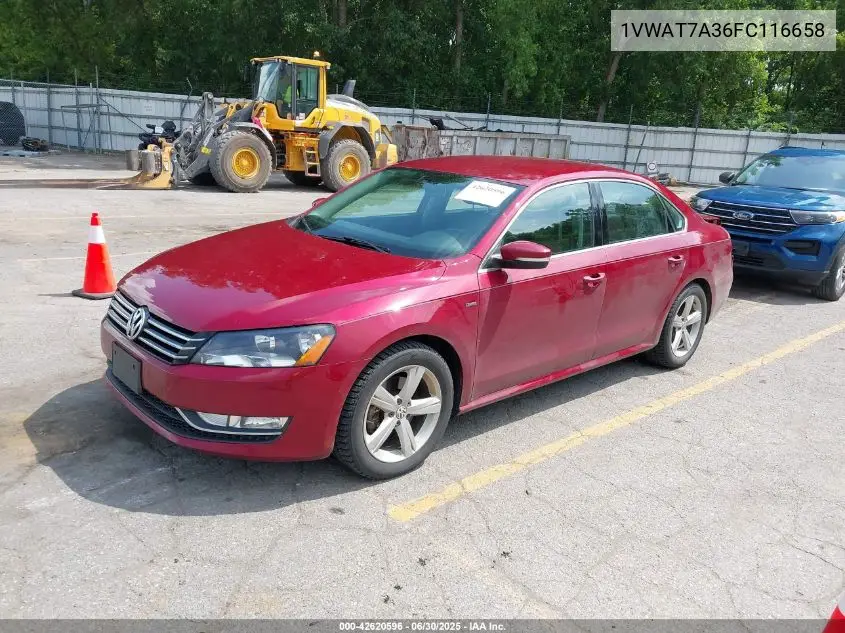2015 Volkswagen Passat 1.8T Limited Edition VIN: 1VWAT7A36FC116658 Lot: 42620596