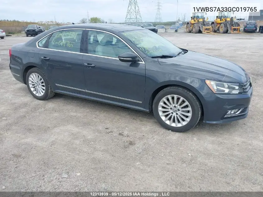 2016 Volkswagen Passat 1.8 Tsi Comfortline VIN: 1VWBS7A33GC019765 Lot: 12313939X