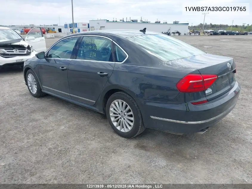 2016 Volkswagen Passat 1.8 Tsi Comfortline VIN: 1VWBS7A33GC019765 Lot: 12313939X