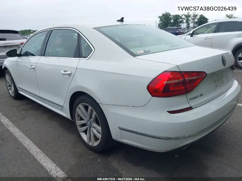 2016 Volkswagen Passat 1.8T Sel VIN: 1VWCS7A38GC026439 Lot: 42617233
