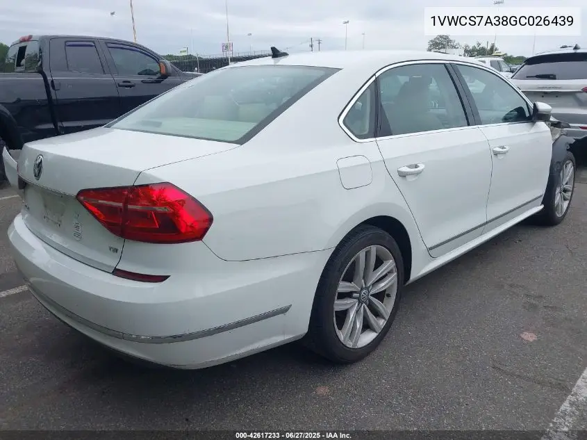 2016 Volkswagen Passat 1.8T Sel VIN: 1VWCS7A38GC026439 Lot: 42617233