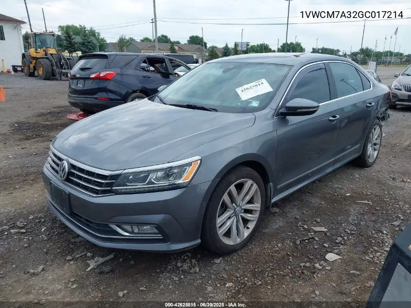 1VWCM7A32GC017214 2016 Volkswagen Passat V6 Sel Premium