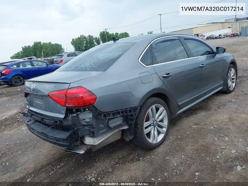 1VWCM7A32GC017214 2016 Volkswagen Passat V6 Sel Premium