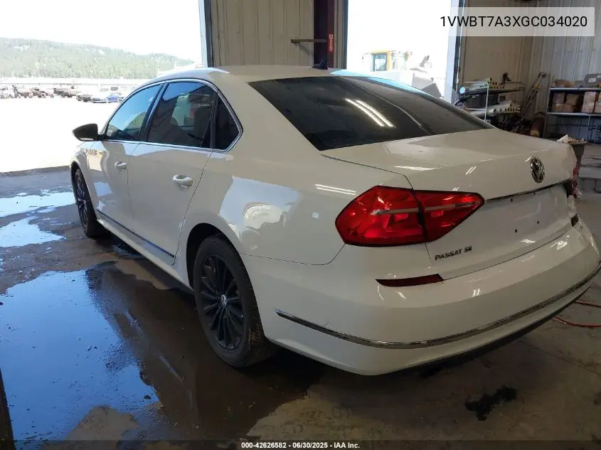 1vwbt7a3xgc034020 1VWBT7A3XGC034020 2016 Volkswagen Passat 1.8T Se