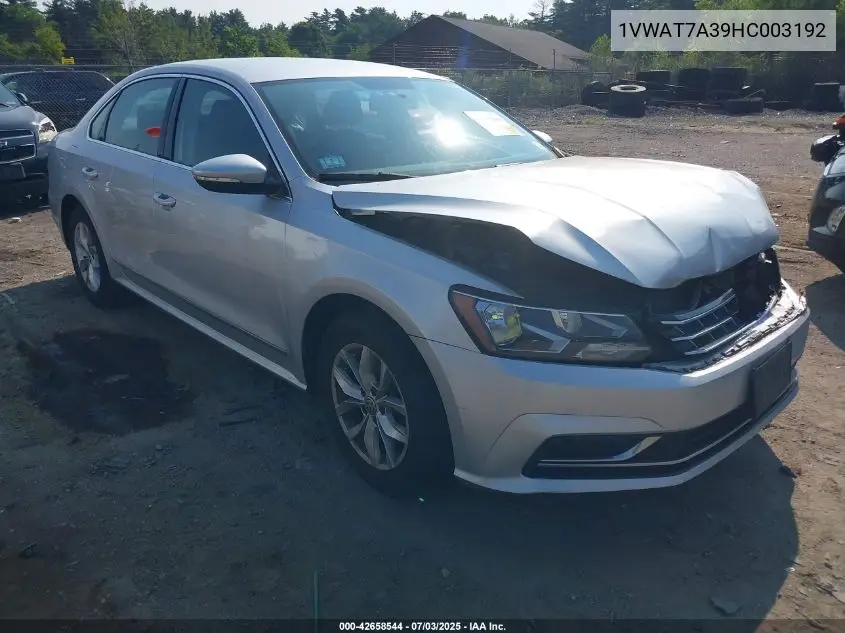 2017 Volkswagen Passat 1.8T S VIN: 1VWAT7A39HC003192 Lot: 42658544