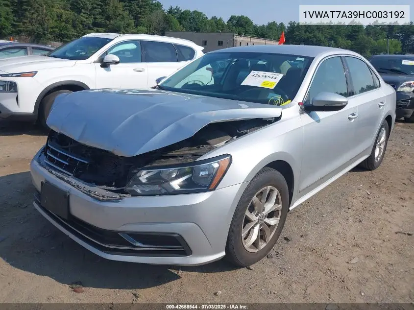 2017 Volkswagen Passat 1.8T S VIN: 1VWAT7A39HC003192 Lot: 42658544