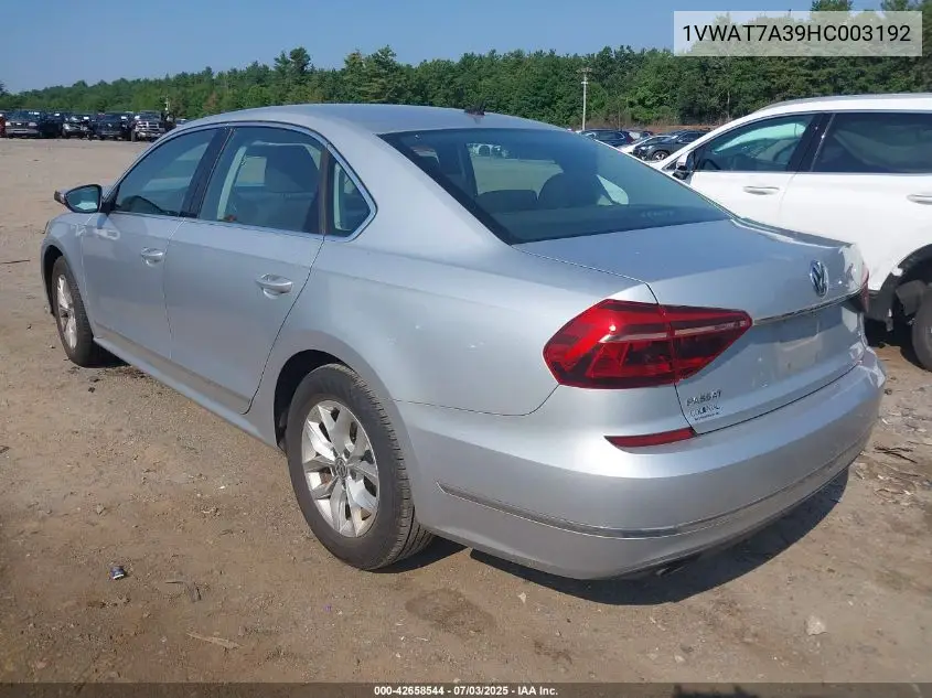 2017 Volkswagen Passat 1.8T S VIN: 1VWAT7A39HC003192 Lot: 42658544