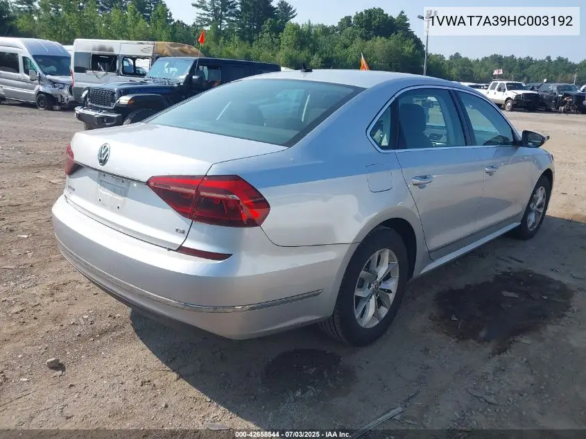 2017 Volkswagen Passat 1.8T S VIN: 1VWAT7A39HC003192 Lot: 42658544