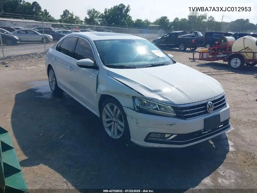 2018 Volkswagen Passat 2.0T Se VIN: 1VWBA7A3XJC012953 Lot: 42782032